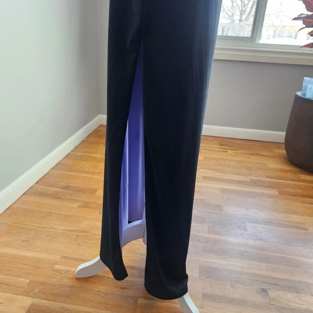 Vintage 90s Black Slip Dress Open Scoop Back Leg Slits Women's XS‎ Formal Prom